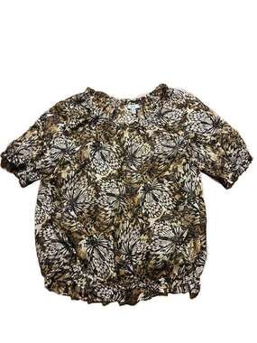 IZOD Butterfly Print Sheer Bubble Hem Blouse Size L